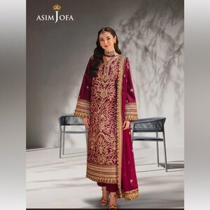 Elegant Maroon Embroidered silk Dress